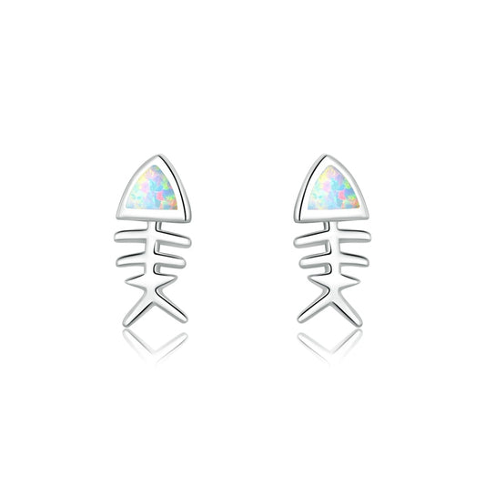 Sterling Silver Fish Bone Opal Stud Earrings by HitMyNeed