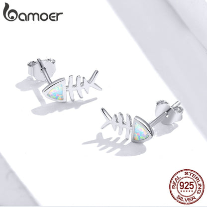 Sterling Silver Fish Bone Opal Stud Earrings by HitMyNeed