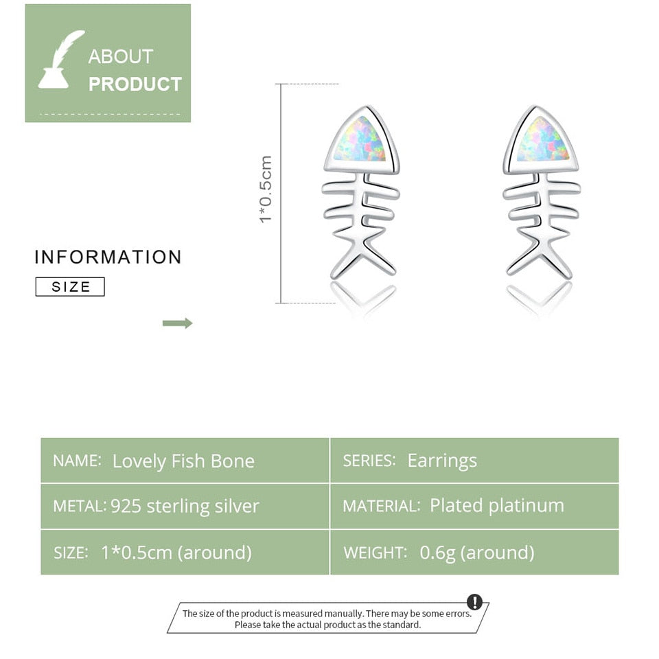 Sterling Silver Fish Bone Opal Stud Earrings by HitMyNeed
