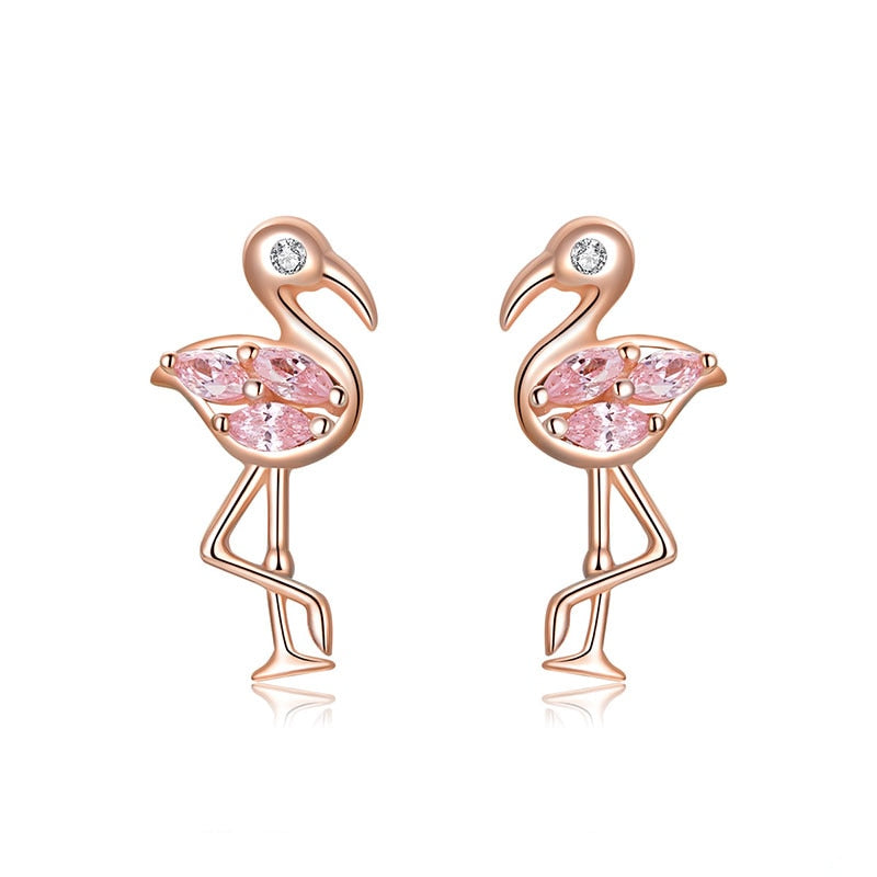 Sterling Silver Flamingo Stud Earrings for Women by HitMyNeed