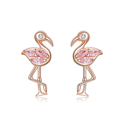 Sterling Silver Flamingo Stud Earrings for Women by HitMyNeed