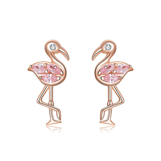 Sterling Silver Flamingo Stud Earrings for Women by HitMyNeed
