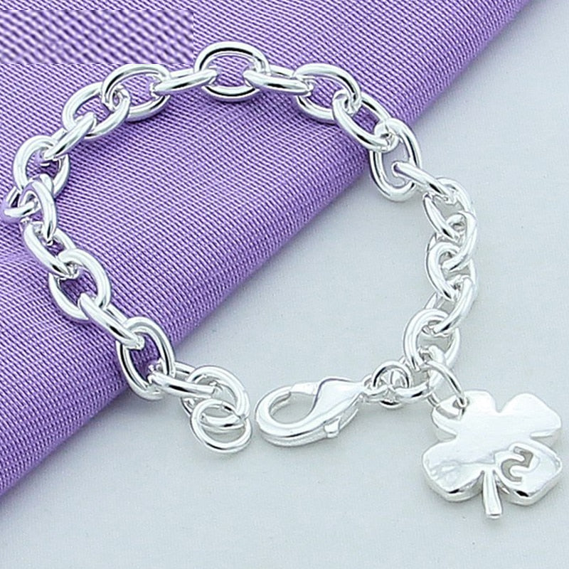 Sterling Silver Four Leaf Clover Bracelet by HitMyNeed