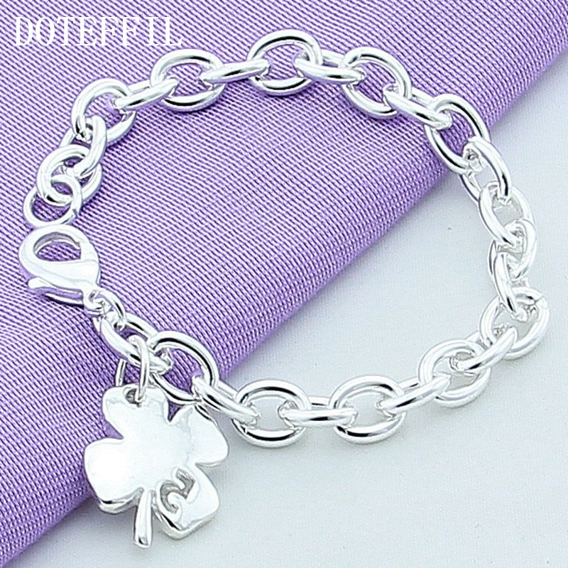 Sterling Silver Four Leaf Clover Bracelet by HitMyNeed