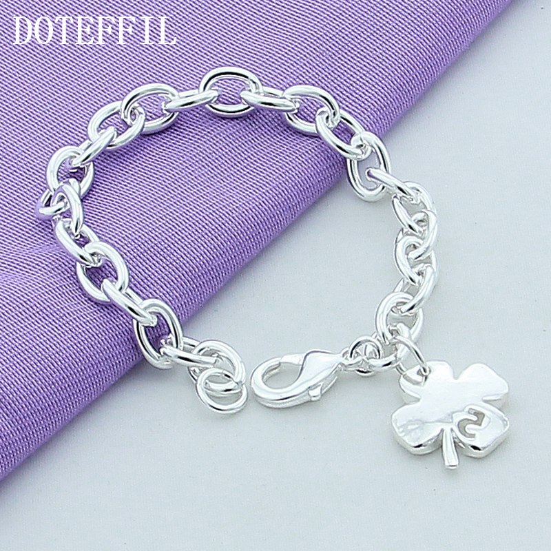 Sterling Silver Four Leaf Clover Bracelet by HitMyNeed