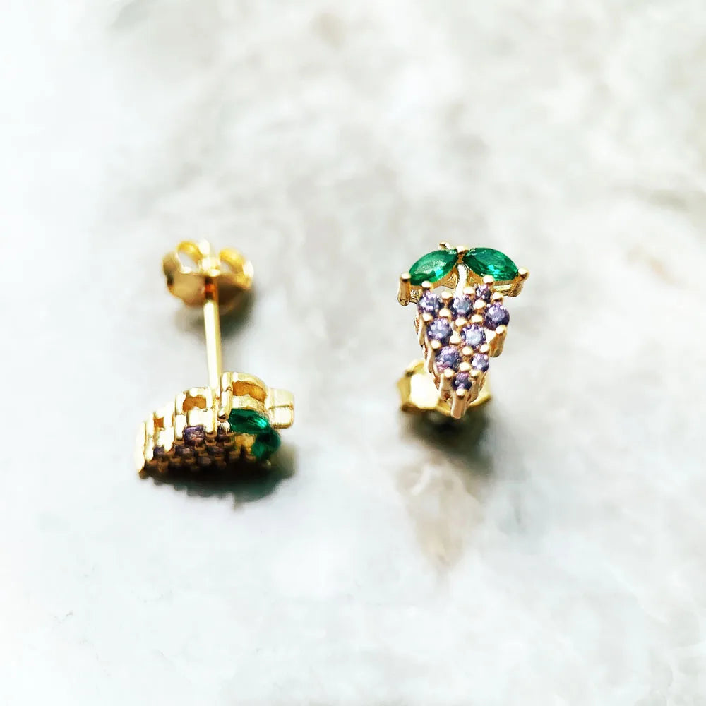 Sterling Silver Grape Stud Earrings with Zircon by HitMyNeed