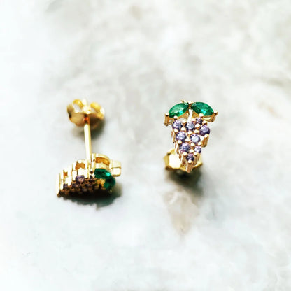 Sterling Silver Grape Stud Earrings with Zircon by HitMyNeed