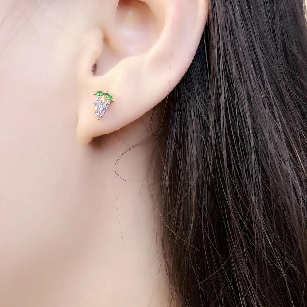 Sterling Silver Grape Stud Earrings with Zircon by HitMyNeed