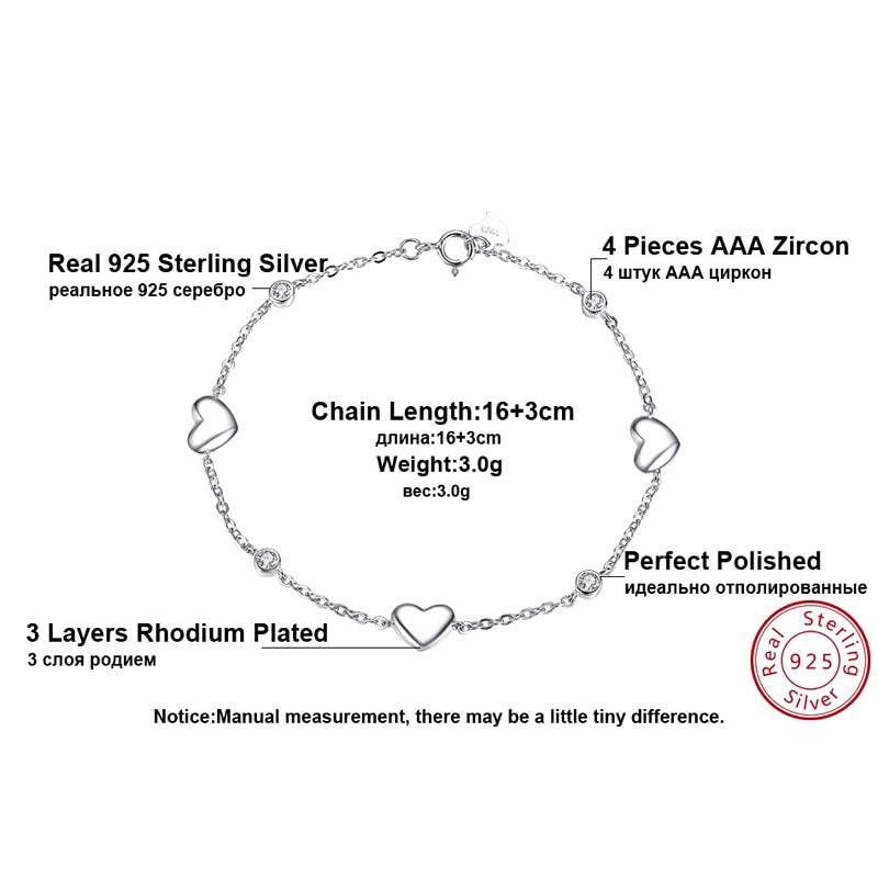 Sterling Silver Heart Charm Bracelet for Women by HitMyNeed