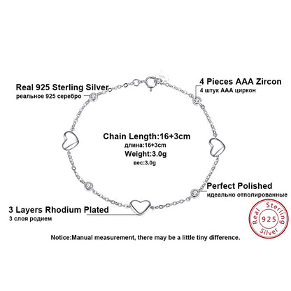 Sterling Silver Heart Charm Bracelet for Women by HitMyNeed