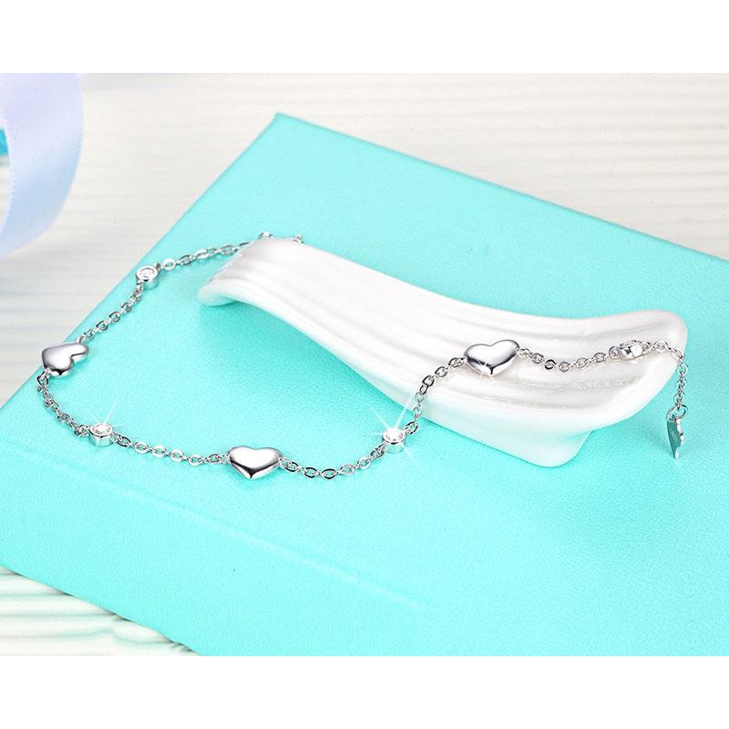 Sterling Silver Heart Charm Bracelet for Women by HitMyNeed