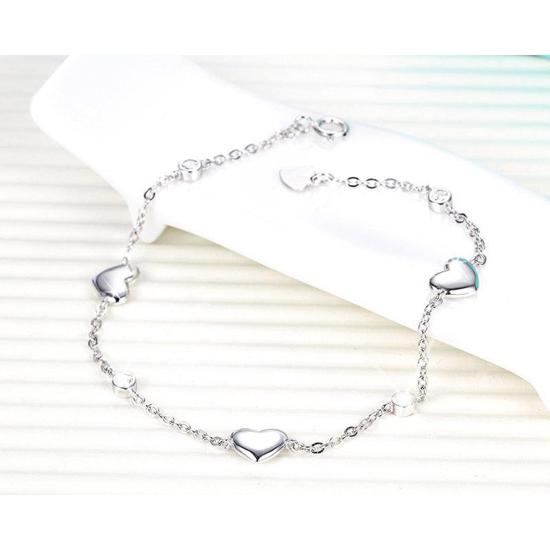 Sterling Silver Heart Charm Bracelet for Women by HitMyNeed