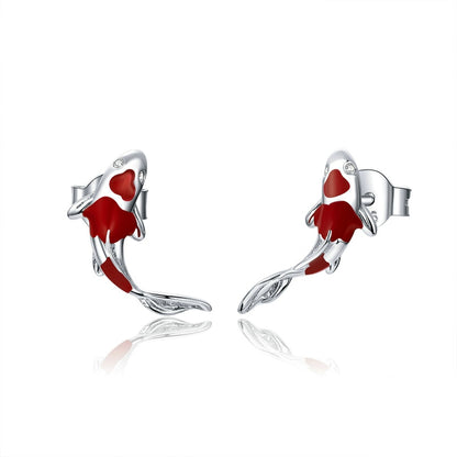 Sterling Silver Koi Fish Stud Earrings for Women by HitMyNeed