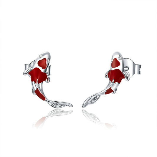Sterling Silver Koi Fish Stud Earrings for Women by HitMyNeed