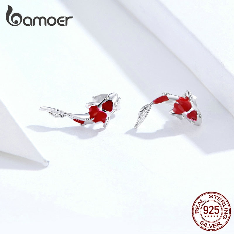 Sterling Silver Koi Fish Stud Earrings for Women by HitMyNeed