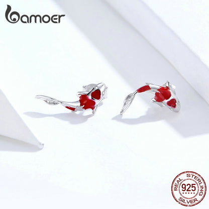 Sterling Silver Koi Fish Stud Earrings for Women by HitMyNeed