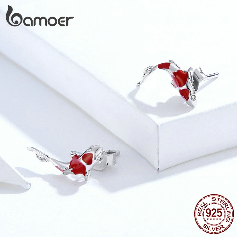Sterling Silver Koi Fish Stud Earrings for Women by HitMyNeed