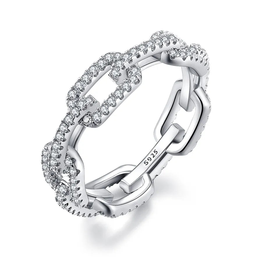 Sterling Silver Link Chain Ring with Zircon 10.0 by HitMyNeed
