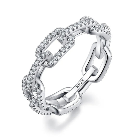 Sterling Silver Link Chain Ring with Zircon 10.0 by HitMyNeed