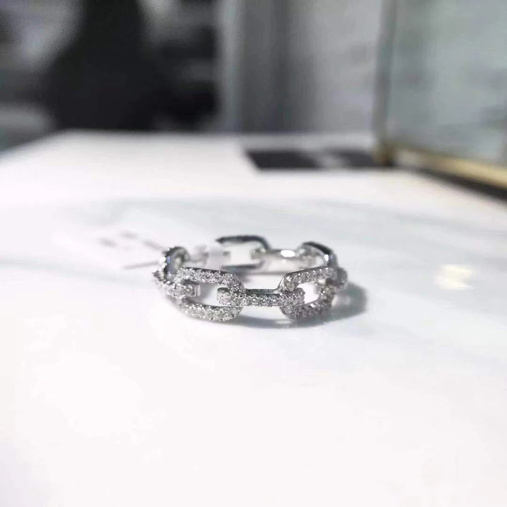 Sterling Silver Link Chain Ring with Zircon by HitMyNeed