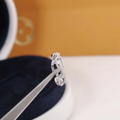 Sterling Silver Link Chain Ring with Zircon 6.0 by HitMyNeed