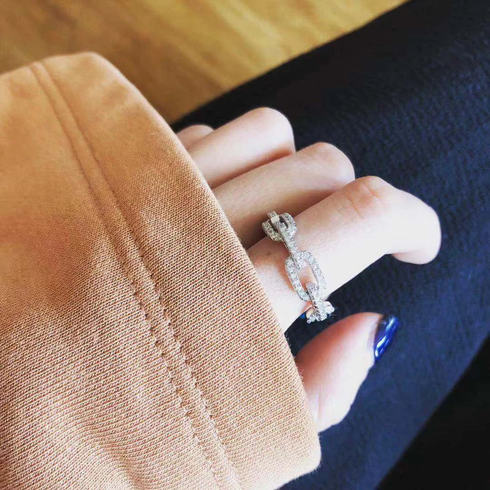 Sterling Silver Link Chain Ring with Zircon 7.0 by HitMyNeed