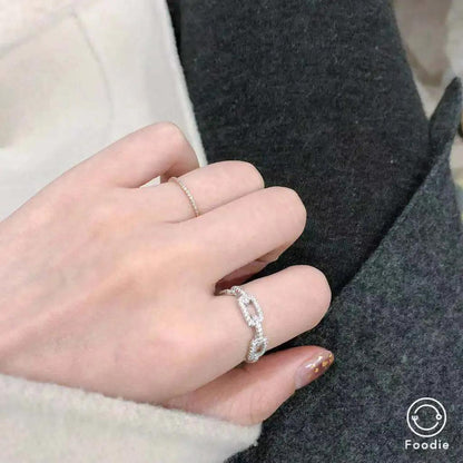 Sterling Silver Link Chain Ring with Zircon 8.0 by HitMyNeed