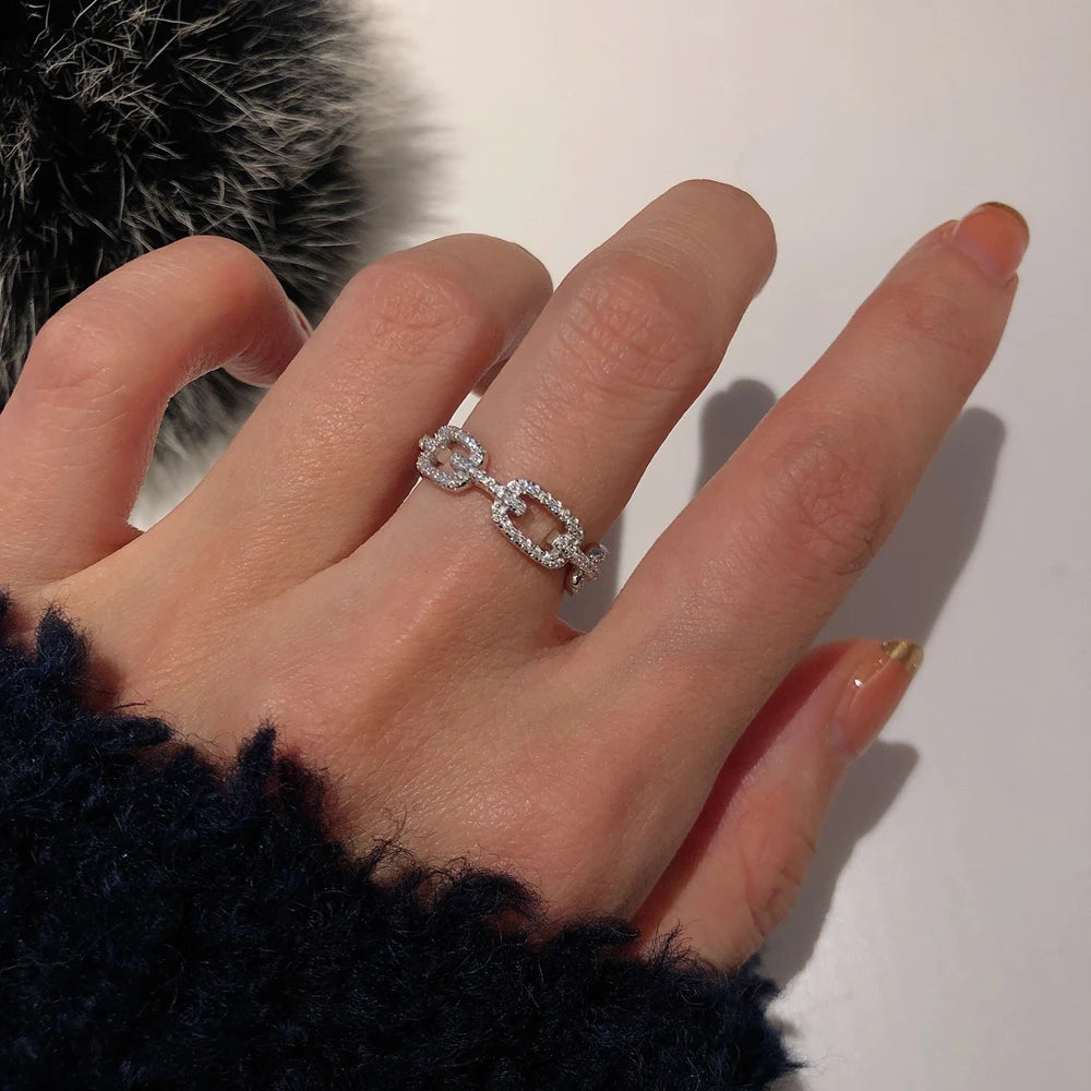 Sterling Silver Link Chain Ring with Zircon 9.0 by HitMyNeed