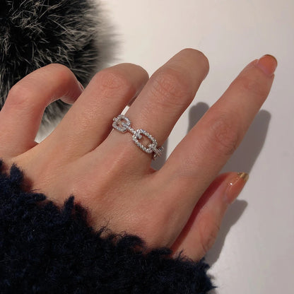 Sterling Silver Link Chain Ring with Zircon 9.0 by HitMyNeed