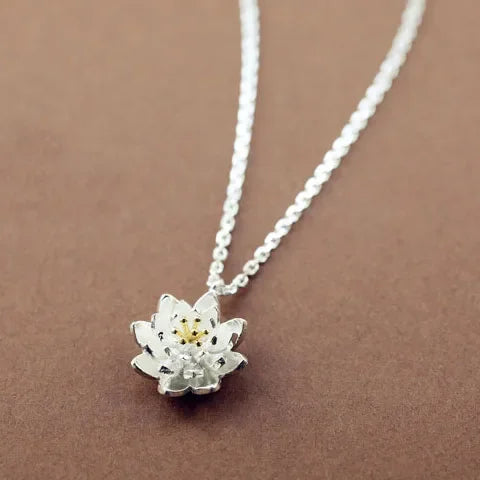 Sterling Silver Lotus Flower Pendant Necklace by HitMyNeed