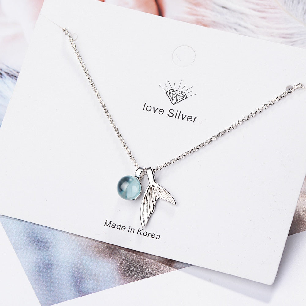Sterling Silver Mermaid Tail Necklace with Crystal by HitMyNeed