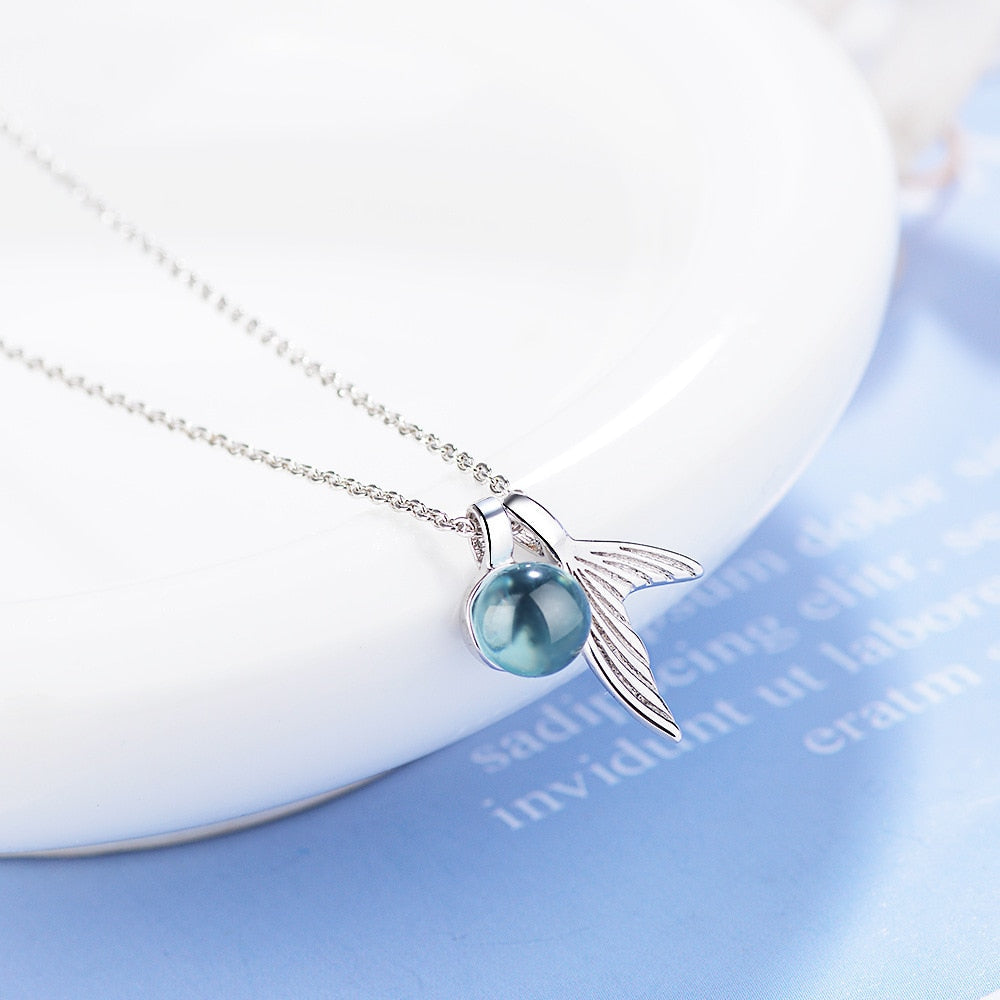 Sterling Silver Mermaid Tail Necklace with Crystal by HitMyNeed