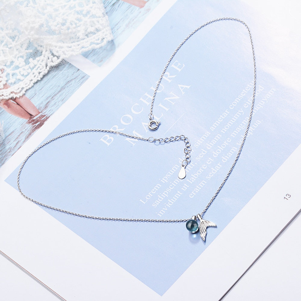 Sterling Silver Mermaid Tail Necklace with Crystal by HitMyNeed