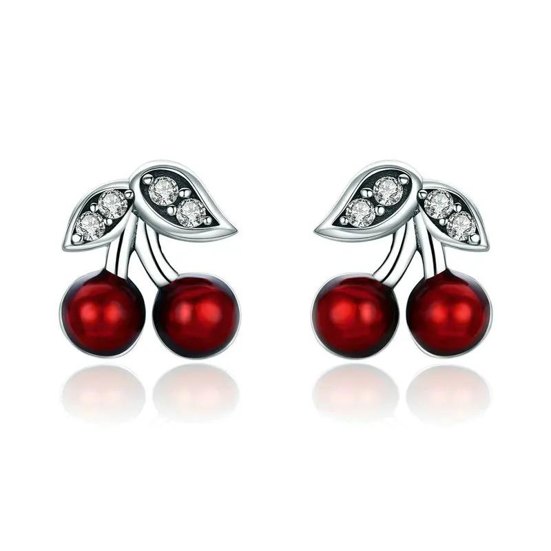 Sterling Silver Red Cherry Stud Earrings by HitMyNeed