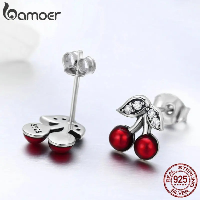 Sterling Silver Red Cherry Stud Earrings by HitMyNeed
