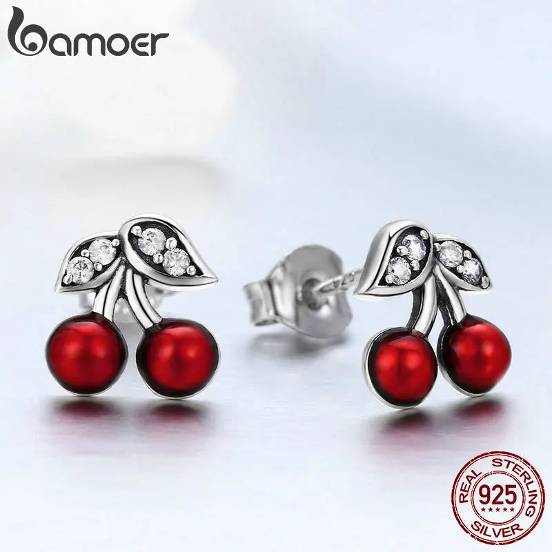 Sterling Silver Red Cherry Stud Earrings by HitMyNeed