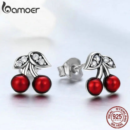 Sterling Silver Red Cherry Stud Earrings by HitMyNeed
