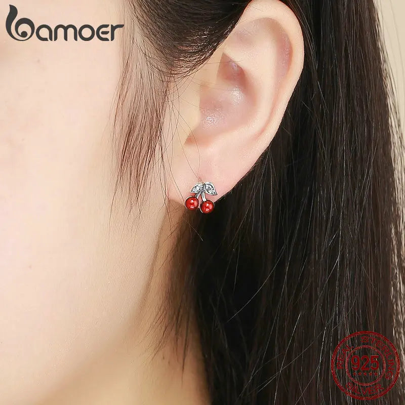 Sterling Silver Red Cherry Stud Earrings by HitMyNeed