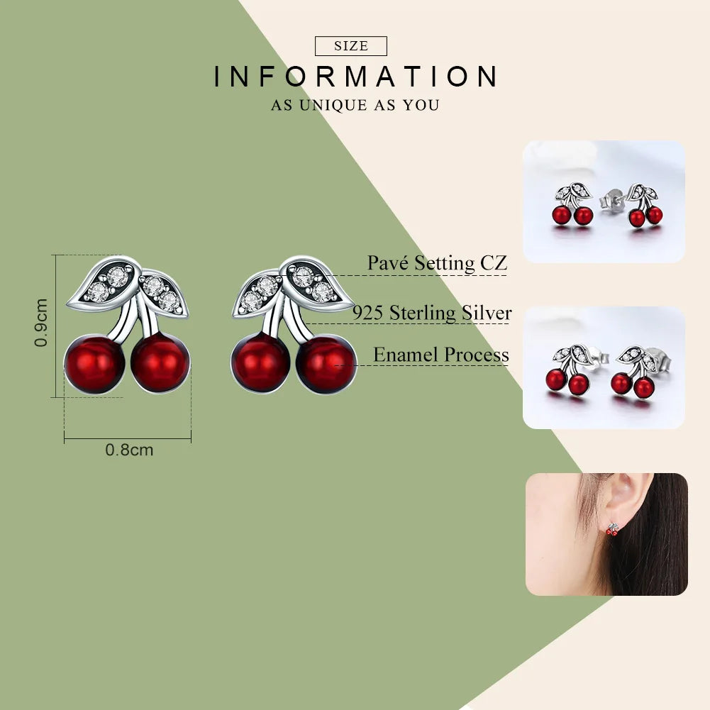 Sterling Silver Red Cherry Stud Earrings by HitMyNeed