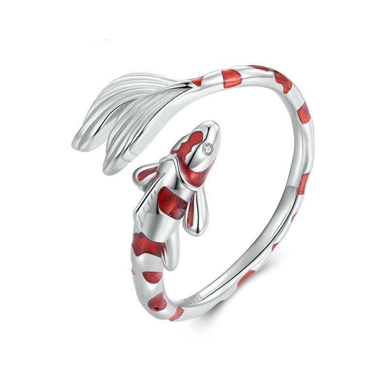 Sterling Silver Resizable Koi Ring with Enamel Detail by HitMyNeed