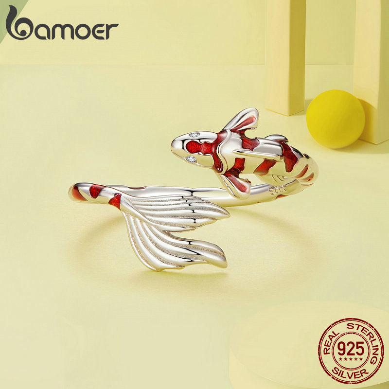 Sterling Silver Resizable Koi Ring with Enamel Detail by HitMyNeed