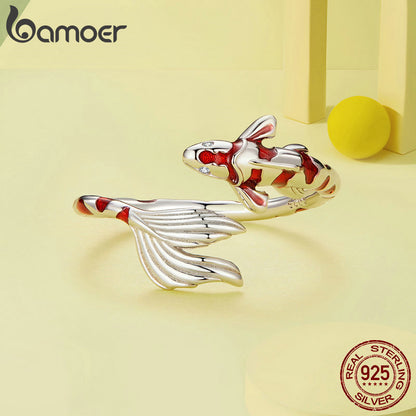 Sterling Silver Resizable Koi Ring with Enamel Detail by HitMyNeed