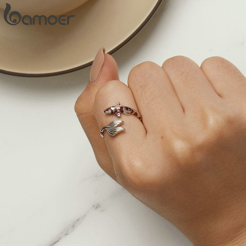 Sterling Silver Resizable Koi Ring with Enamel Detail by HitMyNeed