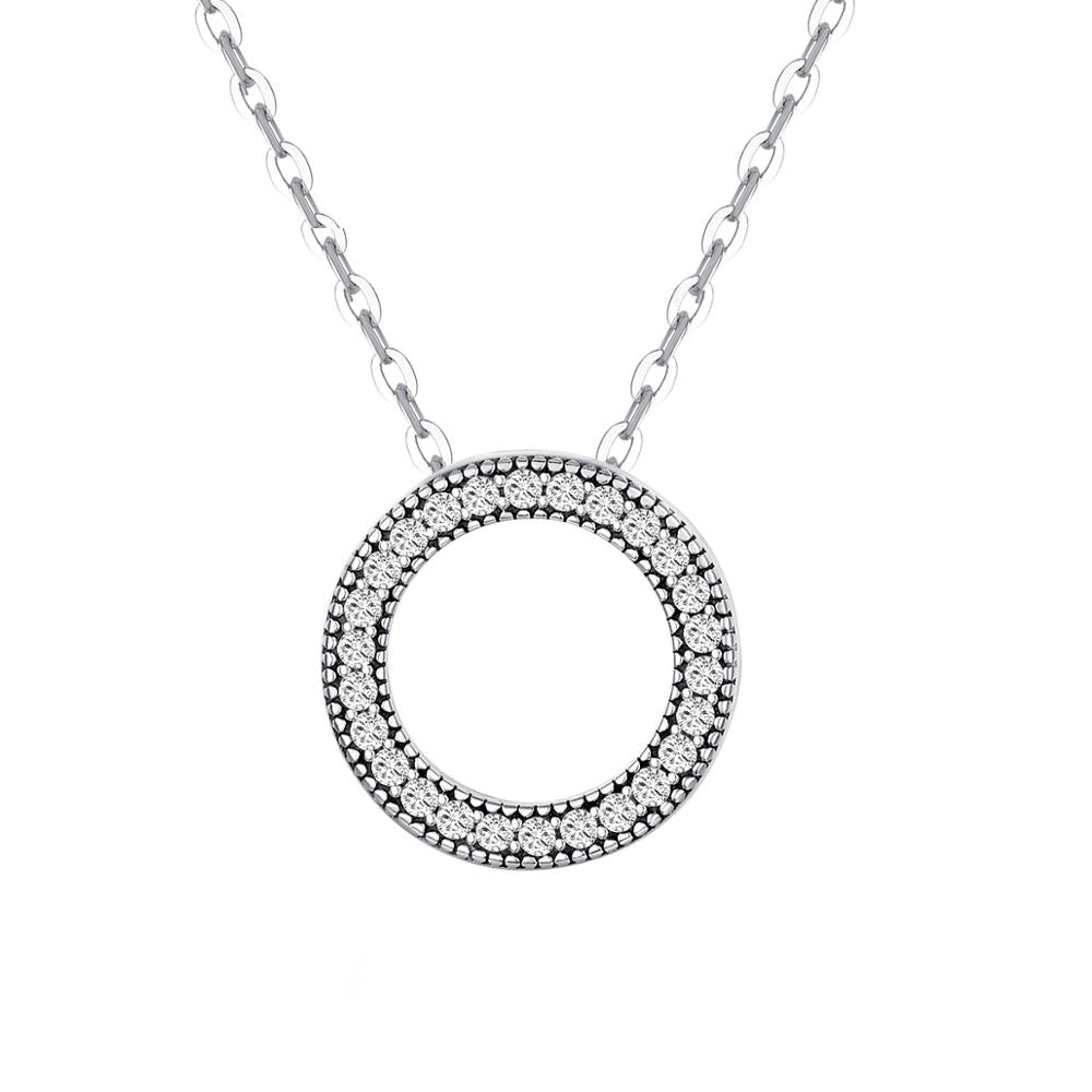 Sterling Silver Round Zircon Pendant Necklace by HitMyNeed