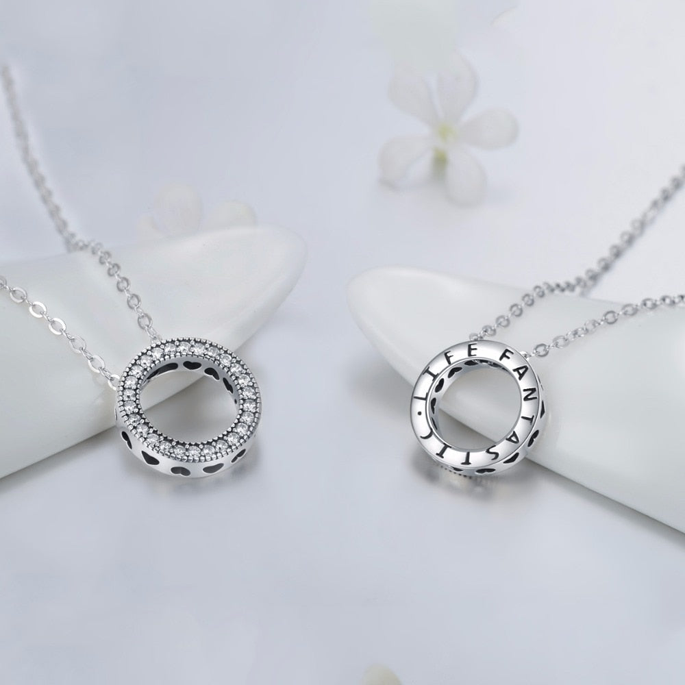 Sterling Silver Round Zircon Pendant Necklace by HitMyNeed