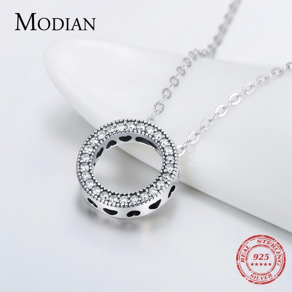 Sterling Silver Round Zircon Pendant Necklace by HitMyNeed