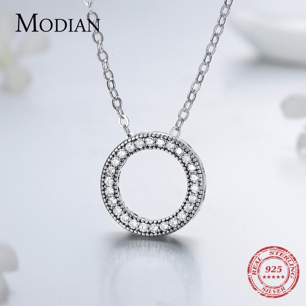 Sterling Silver Round Zircon Pendant Necklace by HitMyNeed