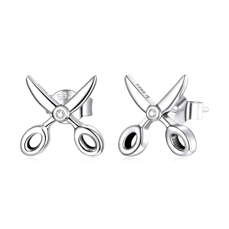 Sterling Silver Scissor Stud Earrings with CZ by HitMyNeed