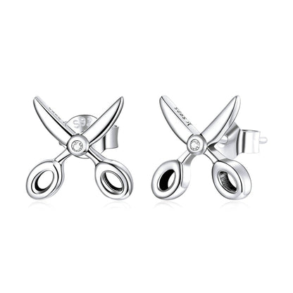 Sterling Silver Scissor Stud Earrings with CZ by HitMyNeed