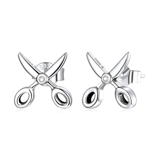 Sterling Silver Scissor Stud Earrings with CZ by HitMyNeed